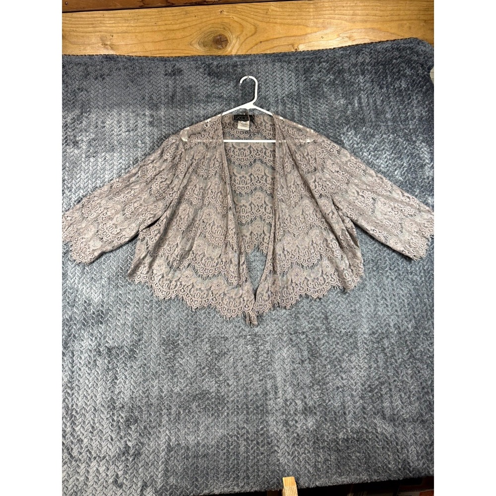 Vintage Alex Evenings Bolero Jacket Women 20W Taupe Brown Floral Lace Open Front